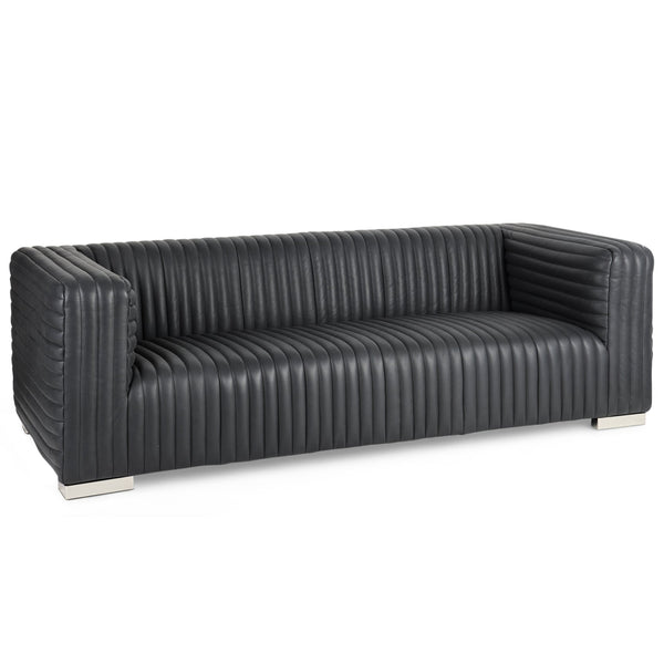 Ricciardo Black Leather Three Seater Sofa