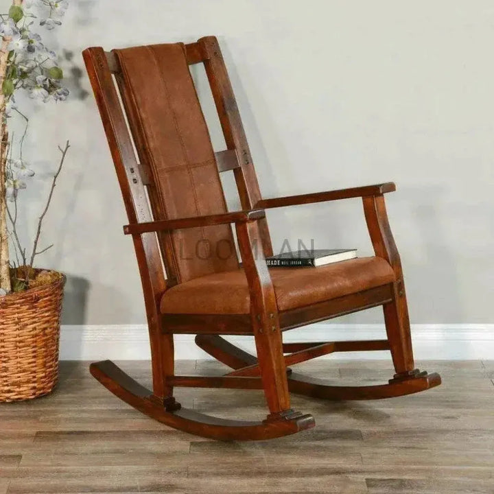 Rich Look Rocking Chair Rich Brown Vegan Leather Rocker Chair - LOOMLAN