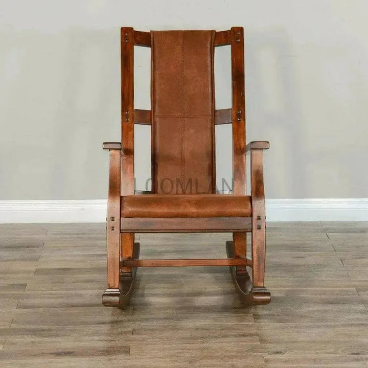 Rich Look Rocking Chair Rich Brown Vegan Leather Rocker Chair - LOOMLAN