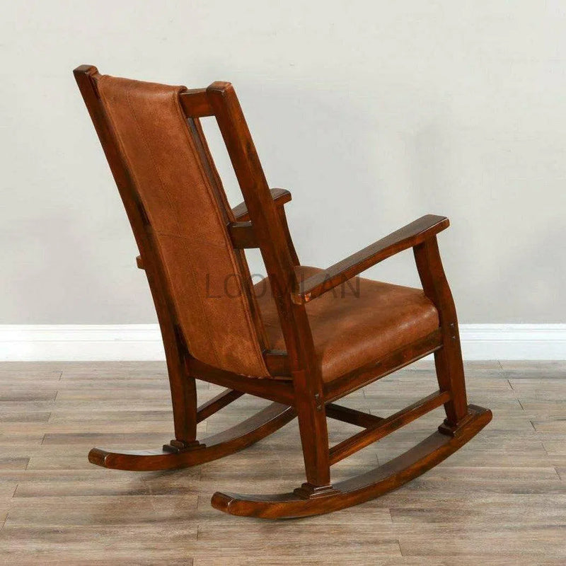 Rich Brown Vegan Leather Upholstered Solid Wood Rocker Chair Club Chairs LOOMLAN By Sunny D