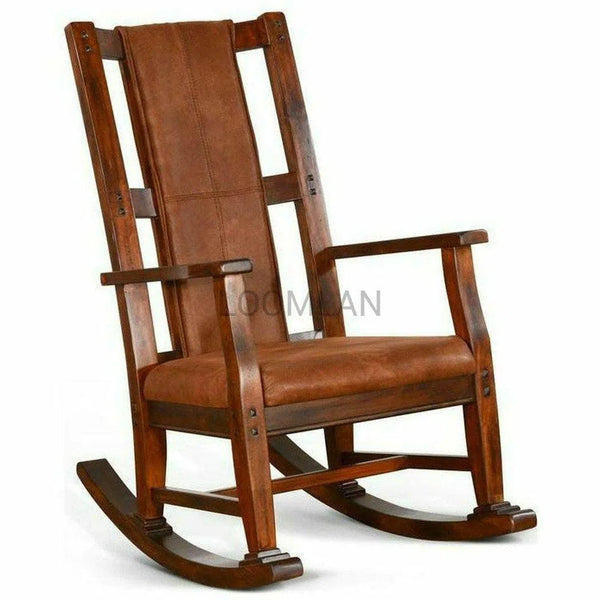 Rich Brown Vegan Leather Upholstered Solid Wood Rocker Chair Club Chairs LOOMLAN By Sunny D