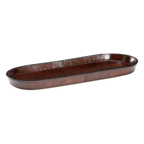 Rich Chocolate Leather Oval Valet Tray - LOOMLAN - Trays