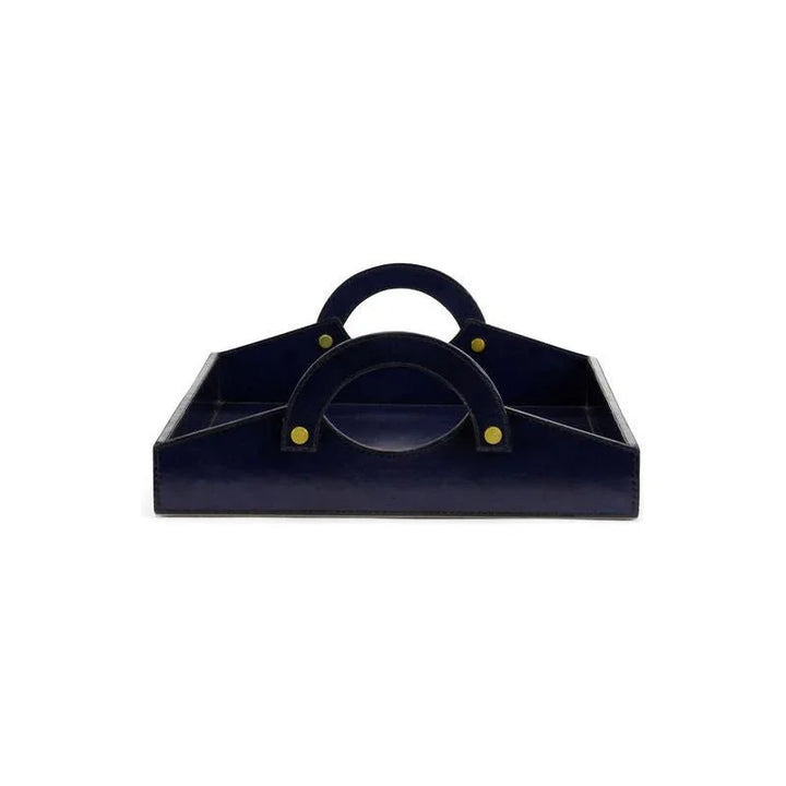 Rich Midnight Blue Leather Tray - LOOMLAN - Trays