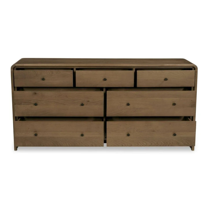 Riley Oak Waterfall Edge Seven Drawer Dresser - LOOMLAN - Moe's Home - Dressers