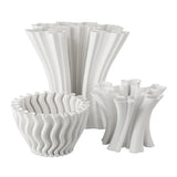 Ripple White 3-D Printed Porcelain Vase-Vases & Jars-Currey & Co-LOOMLAN