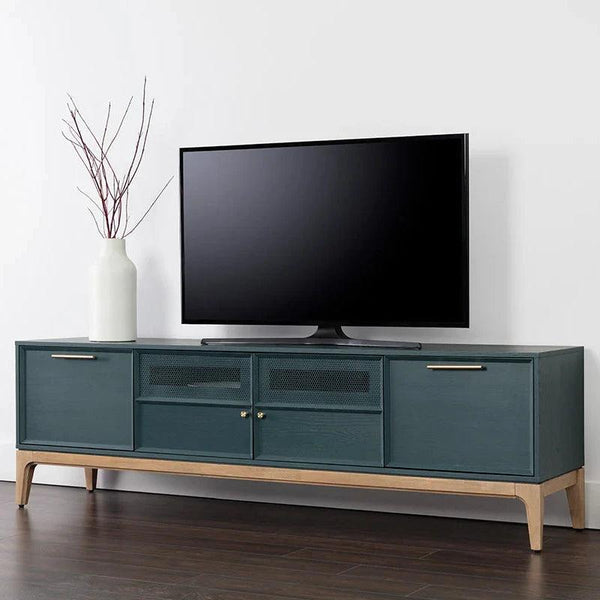 Rivero Media Console & Cabinet Teal Gold Handles-TV Stands & Media Centers-SUNPAN-LOOMLAN