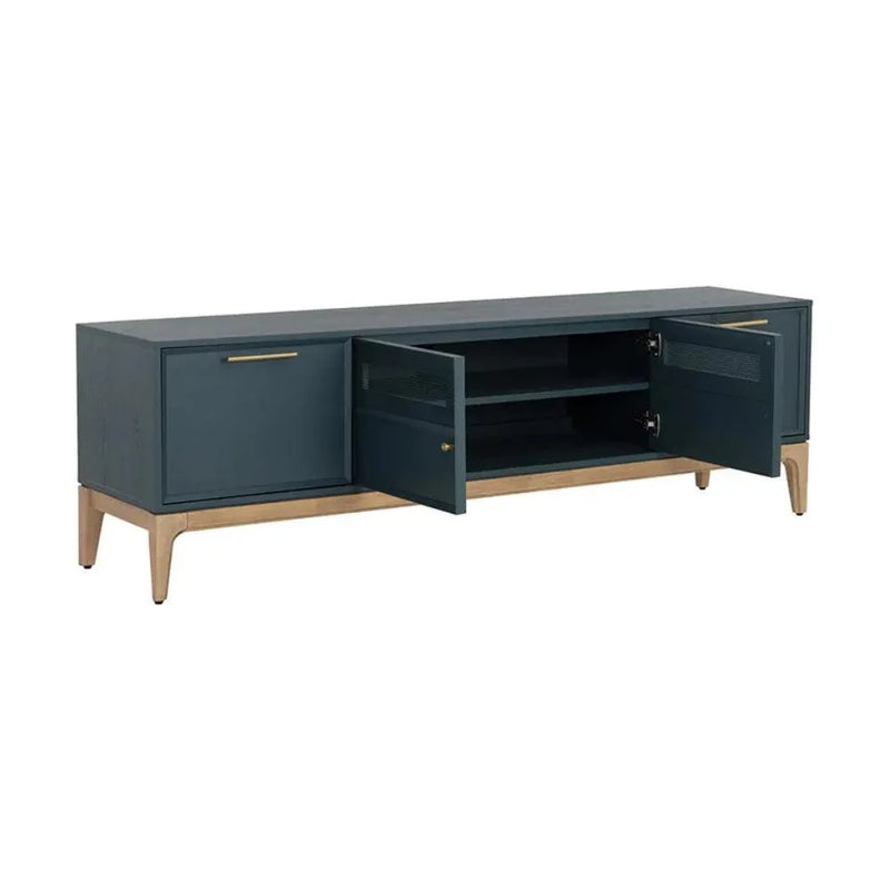 Rivero Media Console & Cabinet Teal Gold Handles-TV Stands & Media Centers-SUNPAN-LOOMLAN