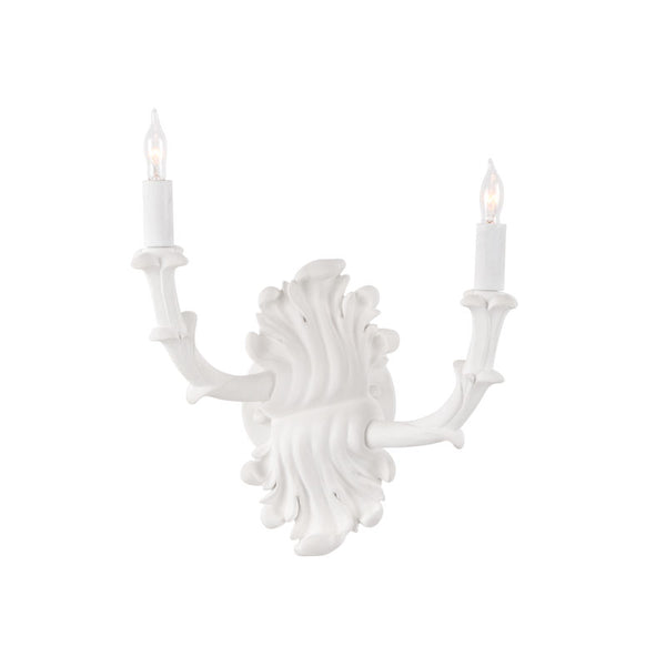 Roche Plaster Double Arm White Wall Sconce-Wall Sconces-Wildwood-LOOMLAN