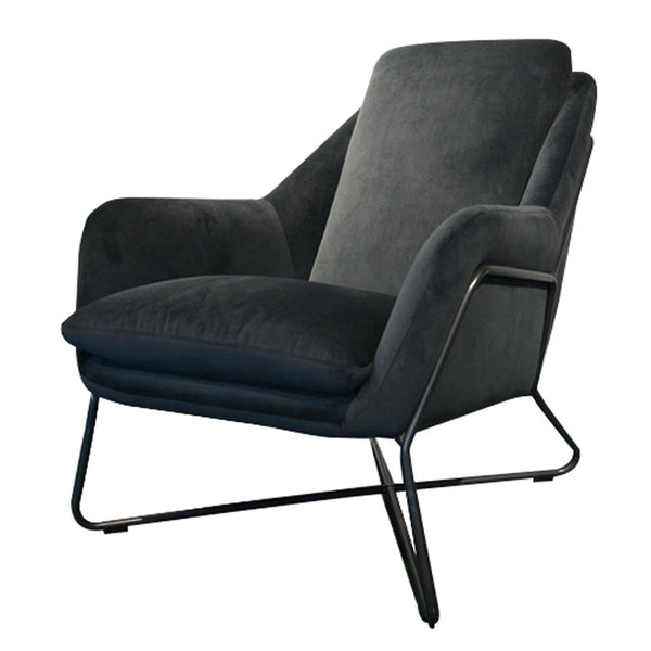 Romeo Lounge Chair Dark Grey Velvet Upholstered Seat Over Iron Base Club Chairs LOOMLAN By LHIMPORTS