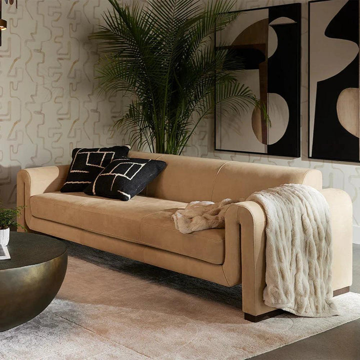 100 Inch Distressed Brown Leather Sofa | LOOMLAN