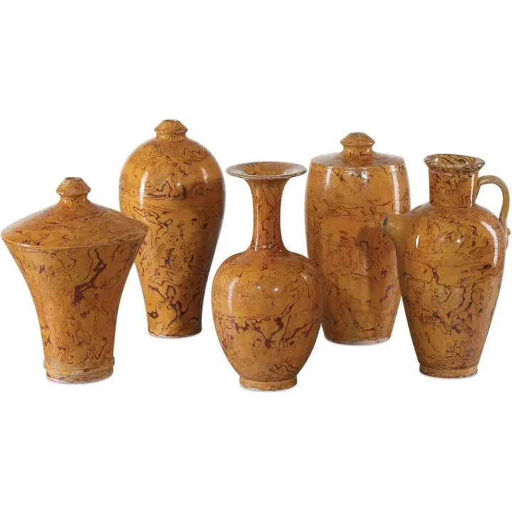 Romulus Porcelain Brown Vase Set of 5 - LOOMLAN - Currey & Co - Vases & Jars