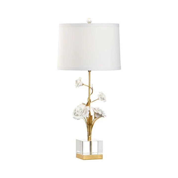 Rose Flowers Design With Tapered Drum Shade Table Lamp - LOOMLAN - Chelsea House - Table Lamps