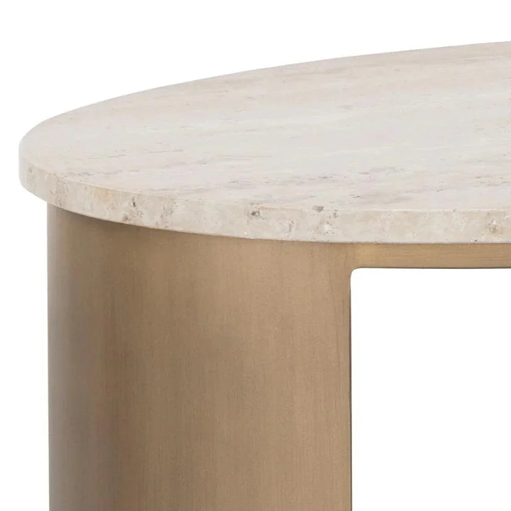 Roshni Side Table Travertine Top & Gold Base - LOOMLAN - SUNPAN - Side Tables