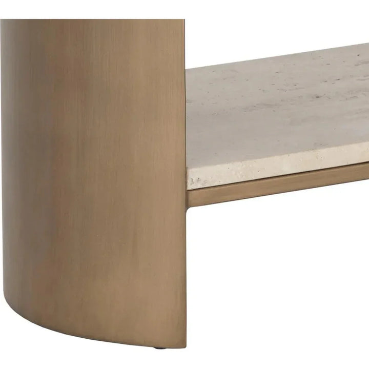 Roshni Side Table Travertine Top & Gold Base - LOOMLAN - SUNPAN - Side Tables