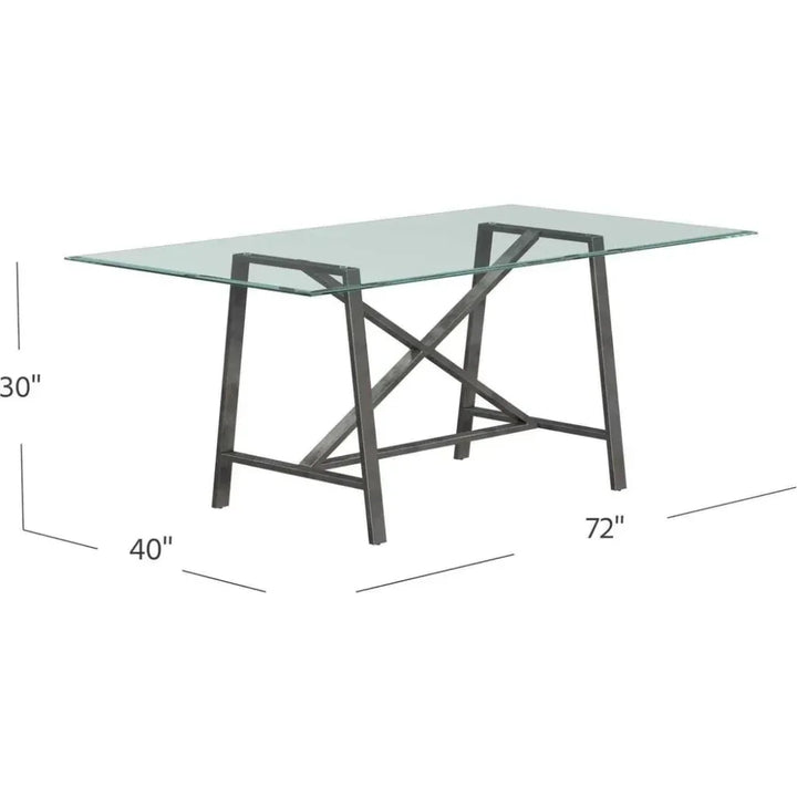 Ross Metal & Glass Silver Rectangular Dining Table-Dining Tables-Bassett Mirror-LOOMLAN