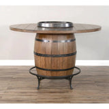 Round 54" Counter Height Rustic Barrel Pub Table Warm Walnut Counter Tables LOOMLAN By Sunny D