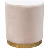 Round Accent Ottoman Blush Pink Velvet Gold Metal Band Accent Ottomans LOOMLAN By Diamond Sofa