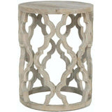 Round Carved Wood Clover End Table Smoke Gray Elm