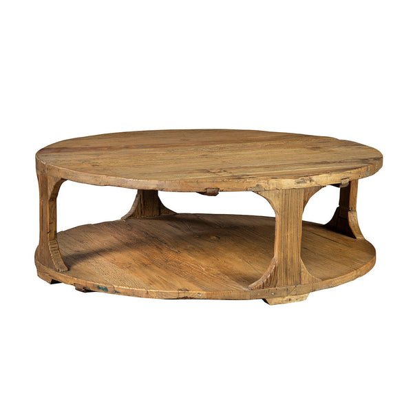 Round Coffee Table With Storage Reclaimed Wood-Coffee Tables-Furniture Classics-LOOMLAN