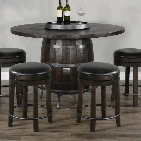 Round Counter Barrel Pub Table Stools 5 PC Set-Dining Table Sets-Sunny D-LOOMLAN