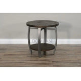 Round Dark Brown End Side Table with