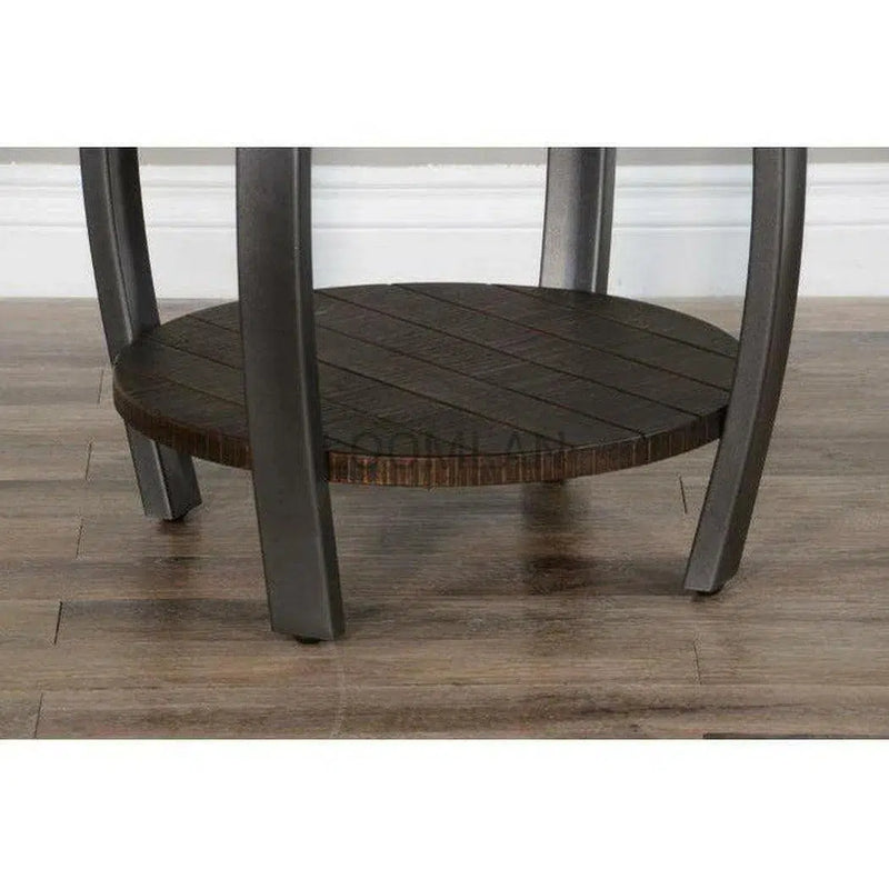 Round Dark Brown End Side Table with