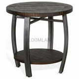 Round Dark Brown End Side Table with