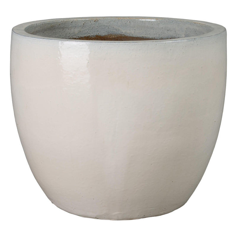 Round Distressed White Ceramic Planter