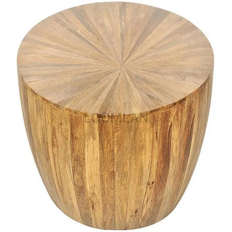 Round Drum End Accent Table Rustic Sunburst