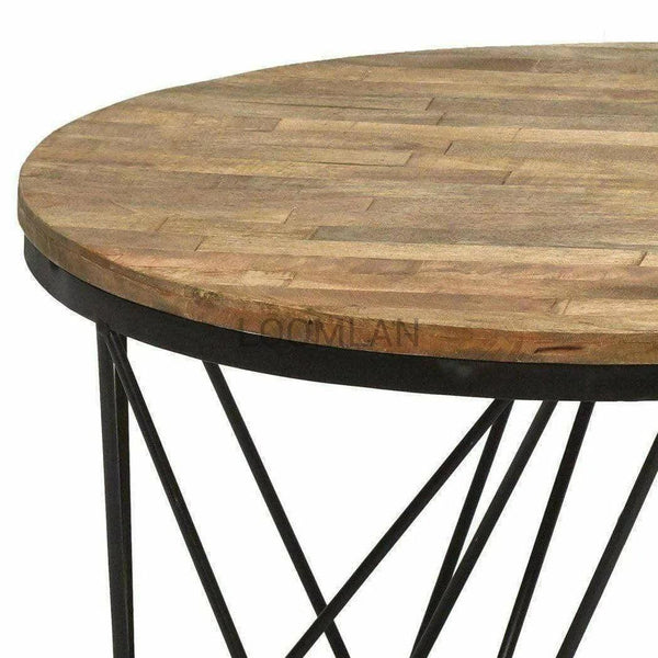 Round End Side Table Reclaimed Wood