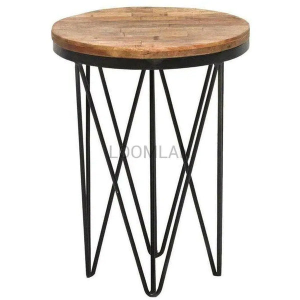 Round End Side Table Reclaimed Wood