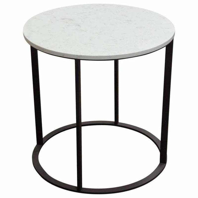 Round End Table Marble Top & Black Powder Coated Metal Base Side Tables LOOMLAN By Diamond Sofa