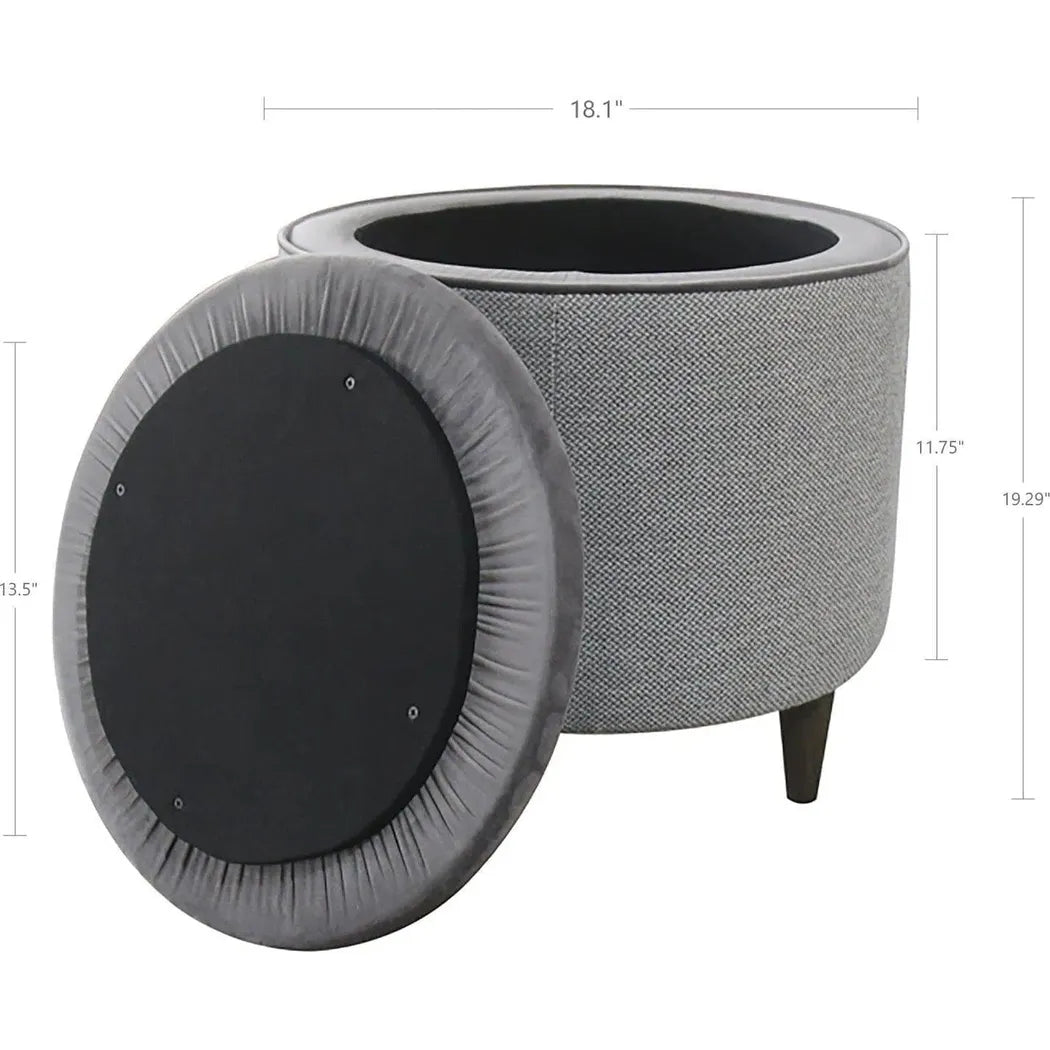 Round Grey Ottoman with Storage