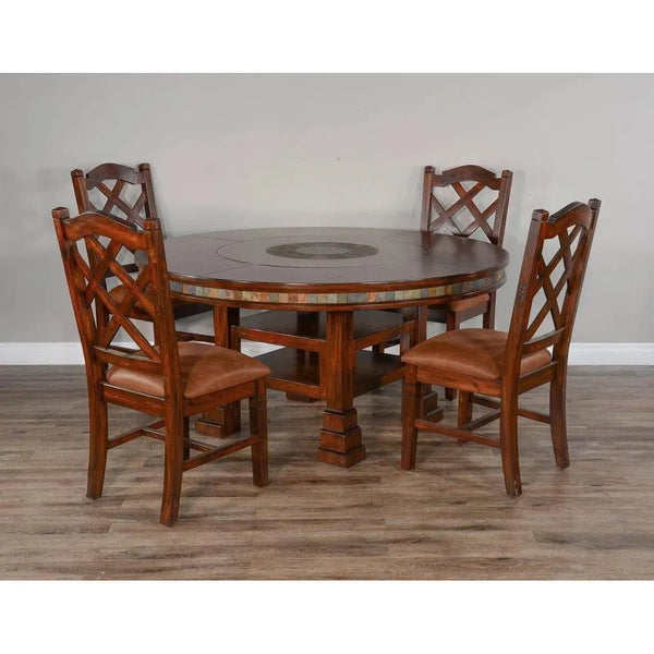 Round Height Table Set 4 Dining Chairs & Lazy Susan