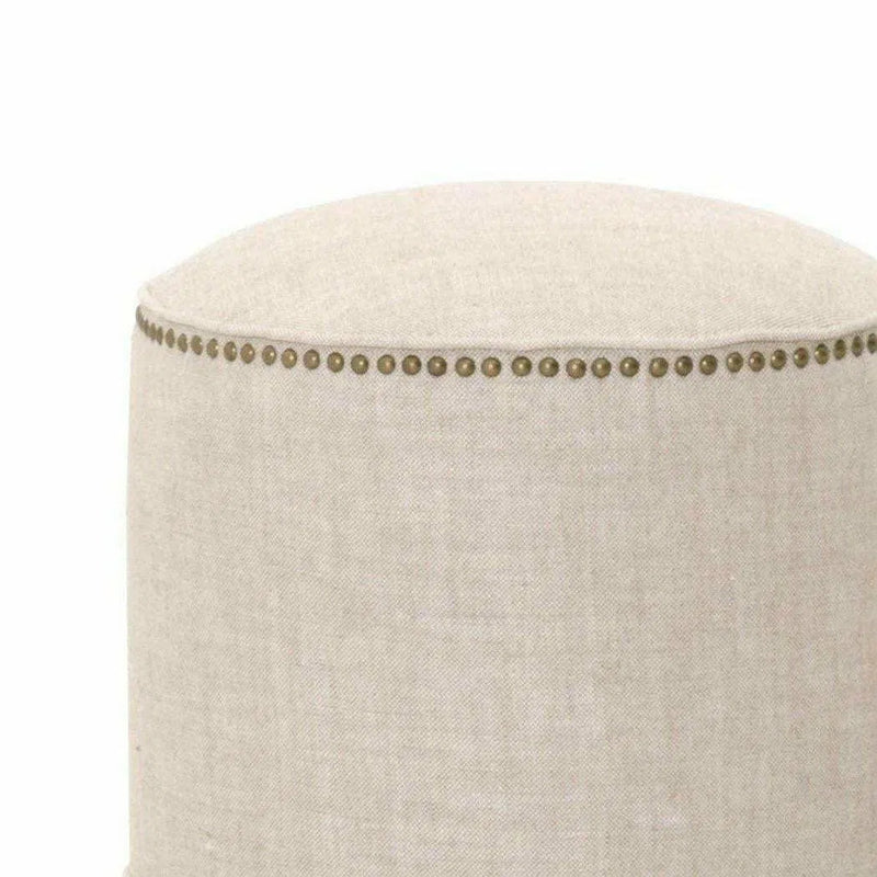 Round Marlow Ottoman Bisque French Linen Ottomans LOOMLAN By Essentials For Living