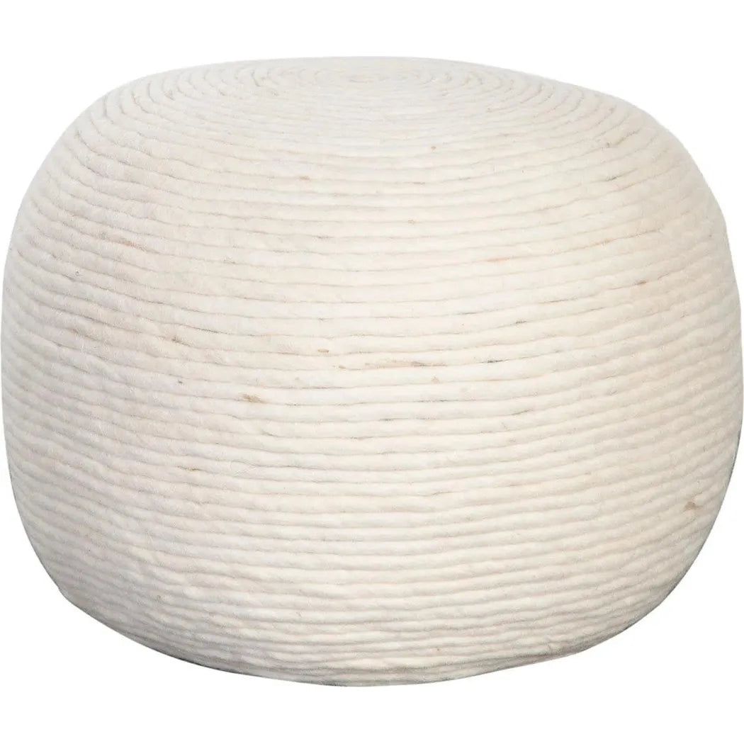 Round Pouf in White Dyed Natural Wool