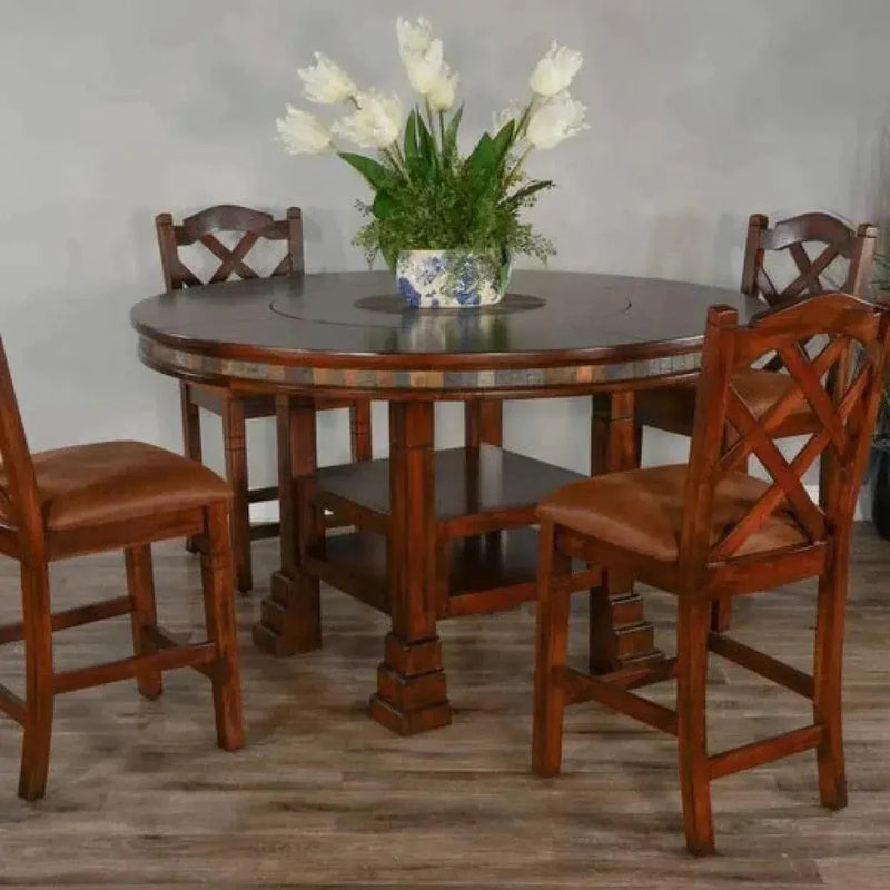 Round Table Set 4 Counter Height Chairs & Lazy Susan