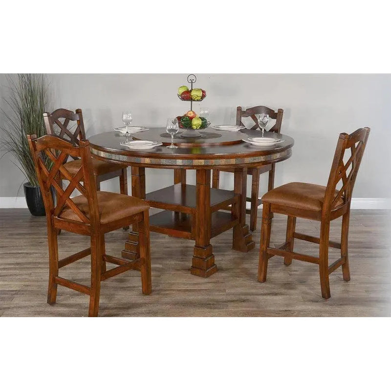 Round Table Set 4 Counter Height Chairs & Lazy Susan