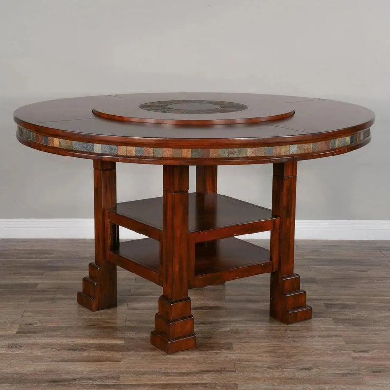 Round Table Set 4 Counter Height Chairs & Lazy Susan