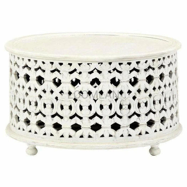 Round White Drum Style Coffee Table