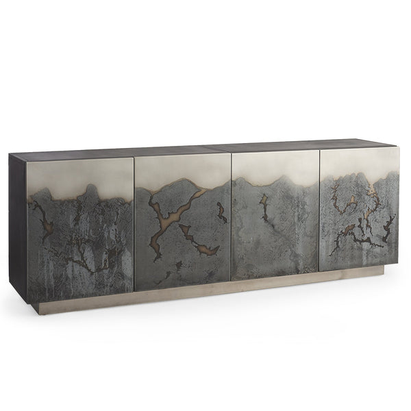 Decorative cabinet with textured surface on a white background