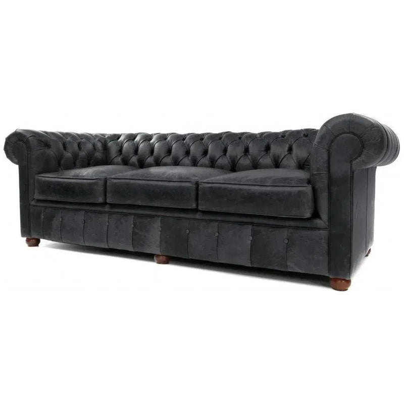 108" Vintage Black Chesterfield Leather Sofa Made to Order Sofas & Loveseats LOOMLAN By Uptown Sebastian