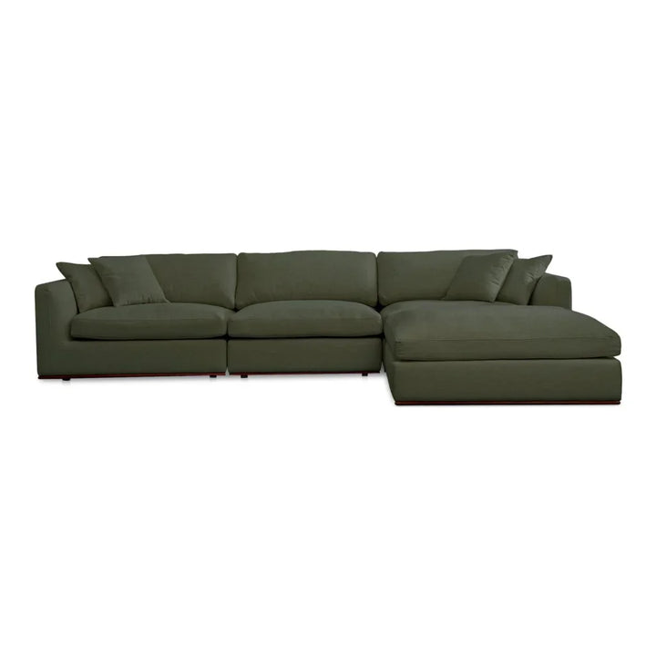 Rue Two Toss Cushions Lounge Sectional Sofa-Modular Sofas-Moe's Home-Deep Green-LOOMLAN