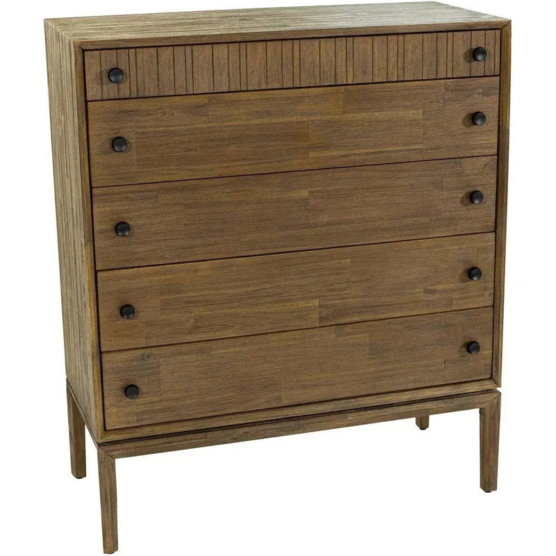 Rustic Brown Solid Wood West 5 Drawer Chest