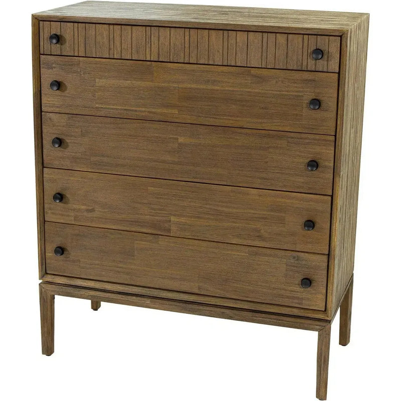 Rustic Brown Solid Wood West 5 Drawer Chest