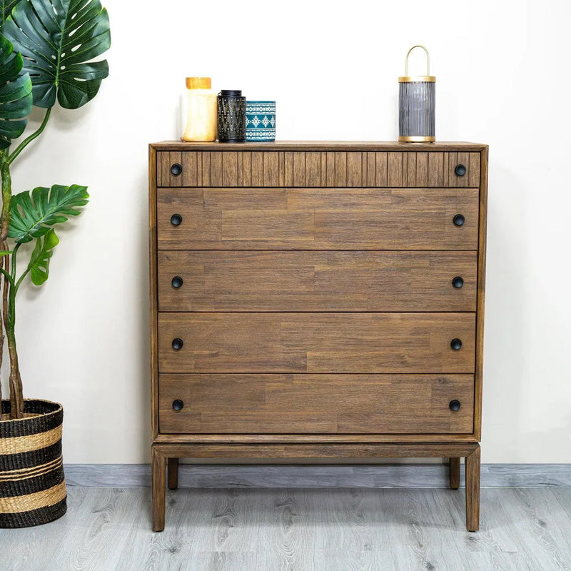 Rustic Brown Solid Wood West 5 Drawer Chest