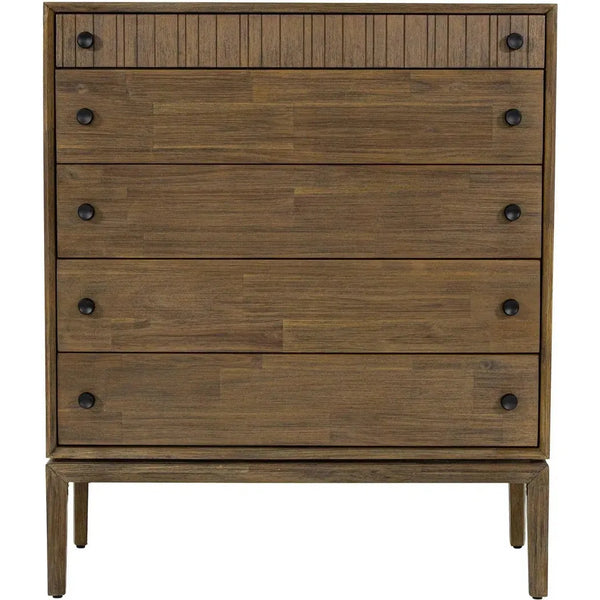 Rustic Brown Solid Wood West 5 Drawer Chest