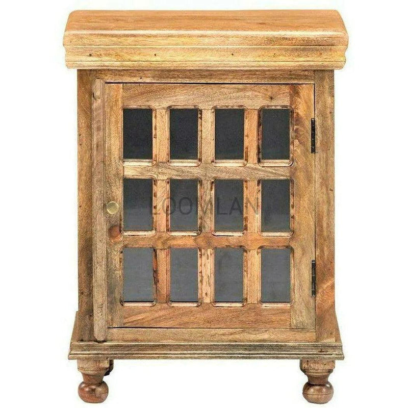 Rustic End Side Cabinet with Glass Doors