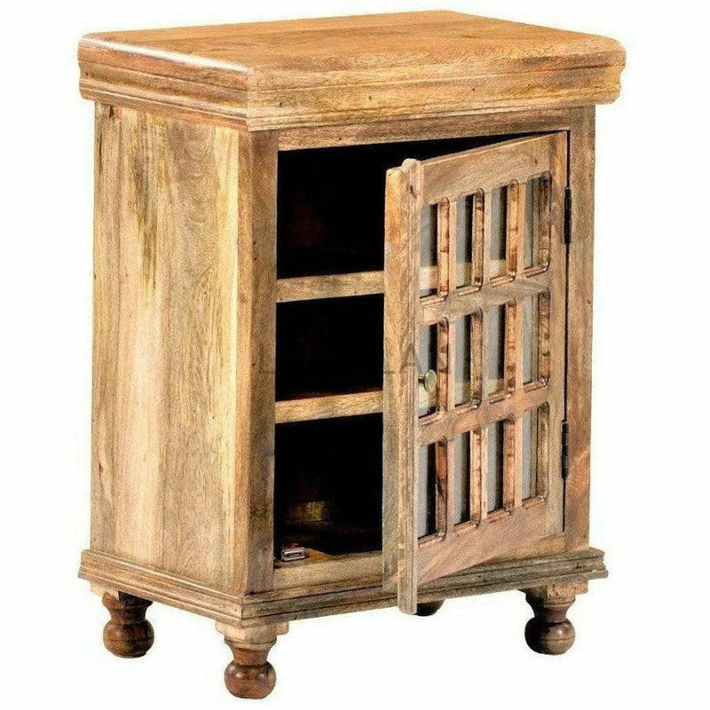 Rustic End Side Cabinet with Glass Doors