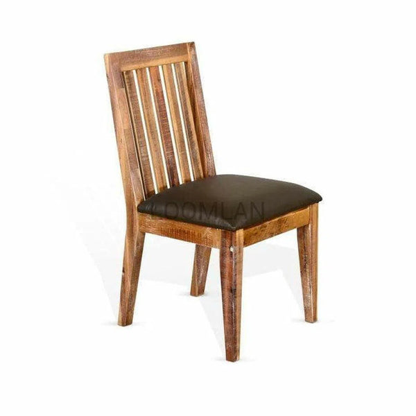 Rustic Farmhouse Slatback Chair with Cushion Seat Dining Chairs LOOMLAN By Sunny D